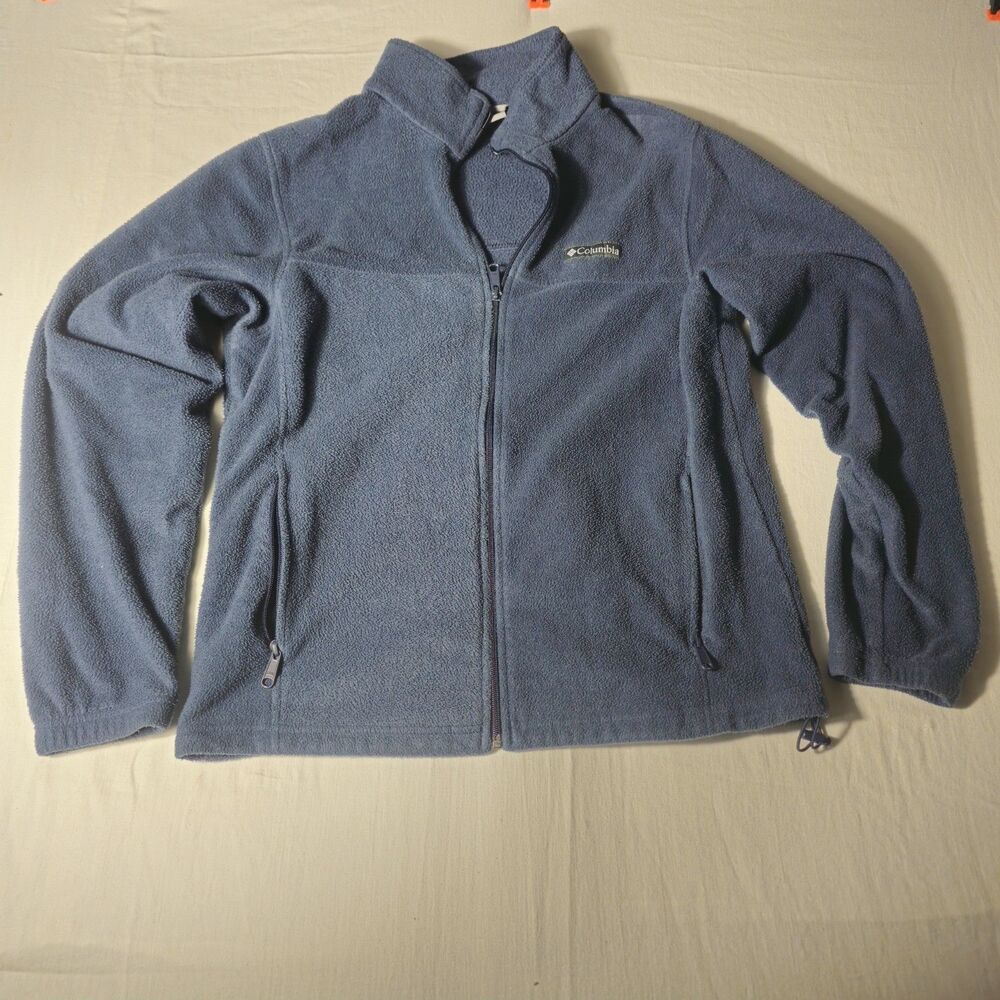 Columbia Fleece Jacket Womens Medium Blue Full Zip Mock Neck Outdoor Coat